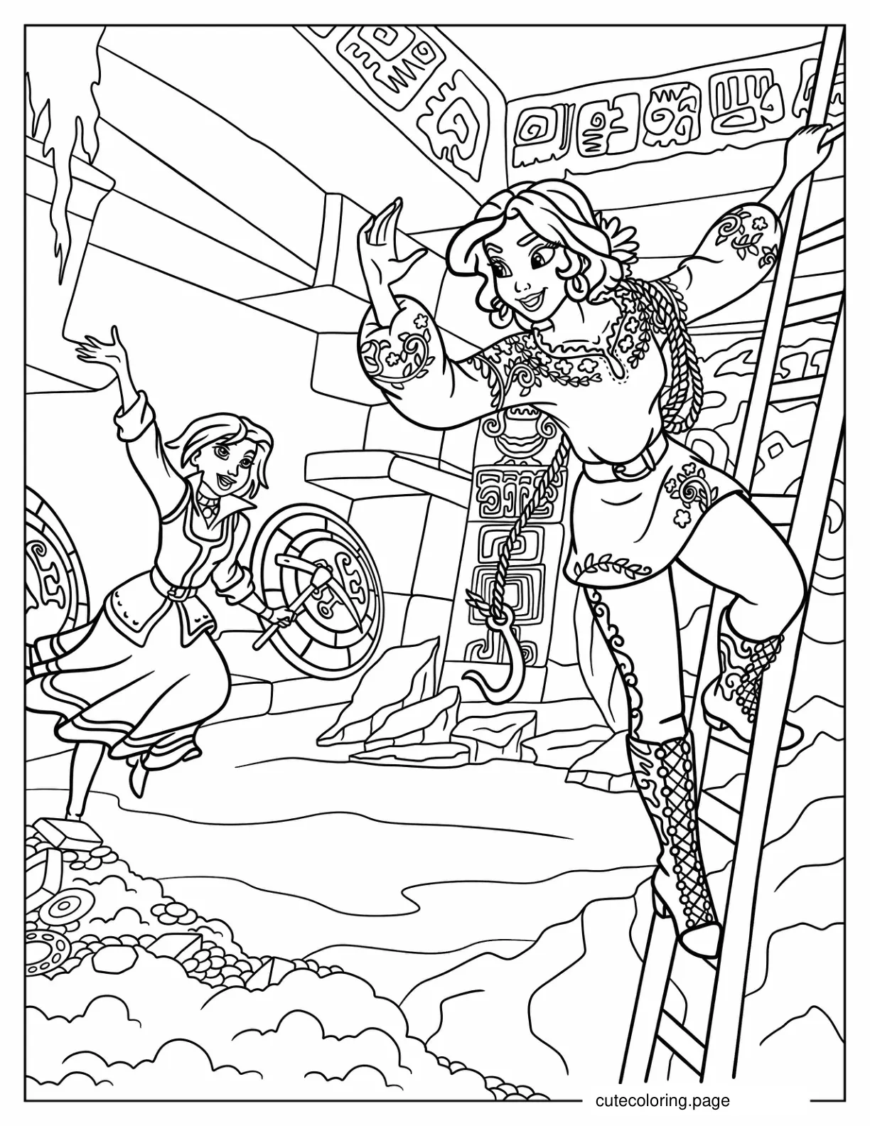 Elena And Naomi In An Adventure Coloring Page coloring page