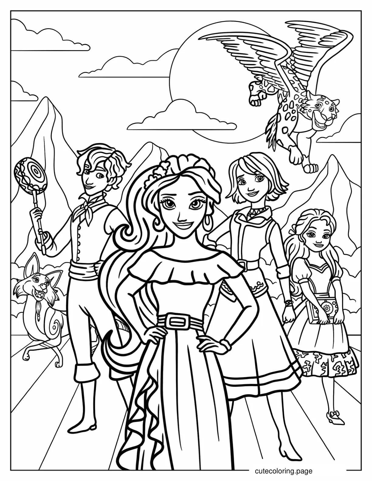 Elena Of Avalor With Mateo Naomi Isabel Zuzo And Migs coloring page