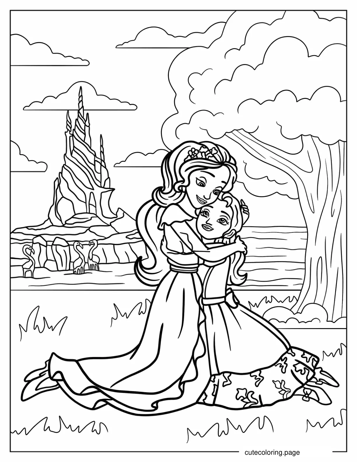 Princess Elena Hugging Princess Isabel Coloring Page coloring page