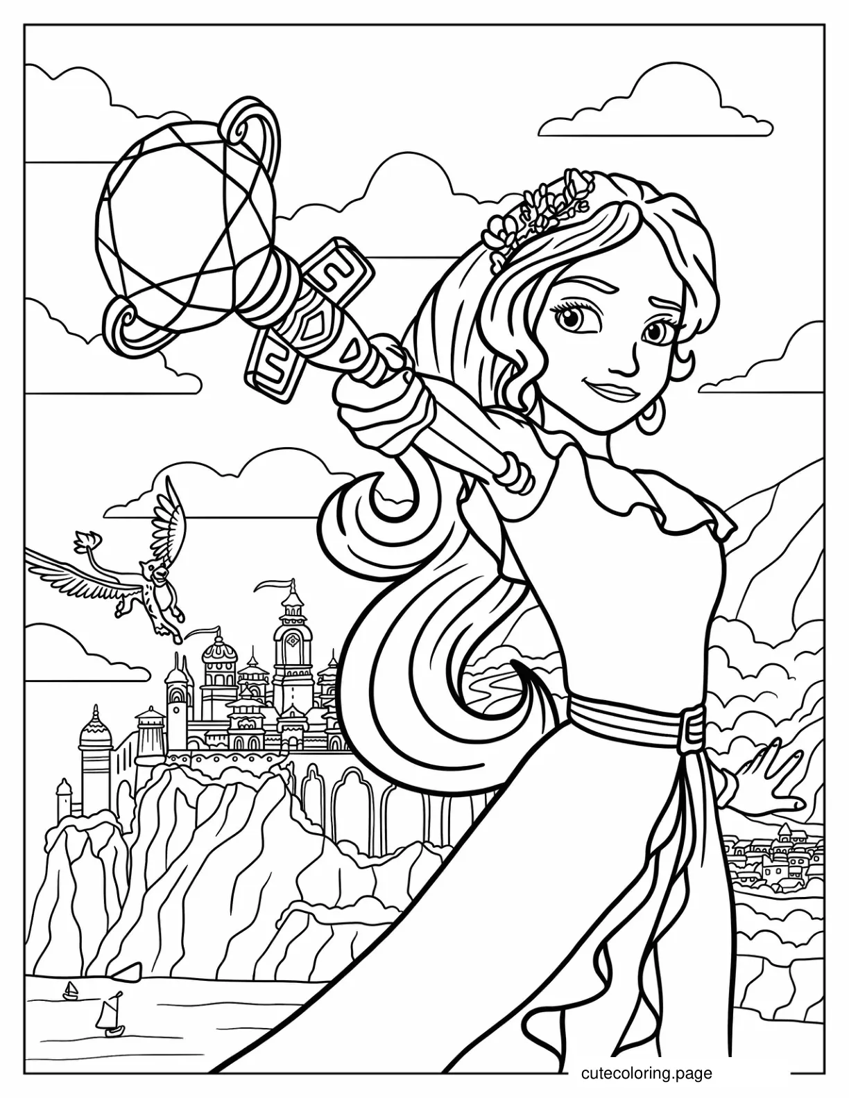 Princess Elena Pointing Her Magical Scepter Coloring Page coloring page