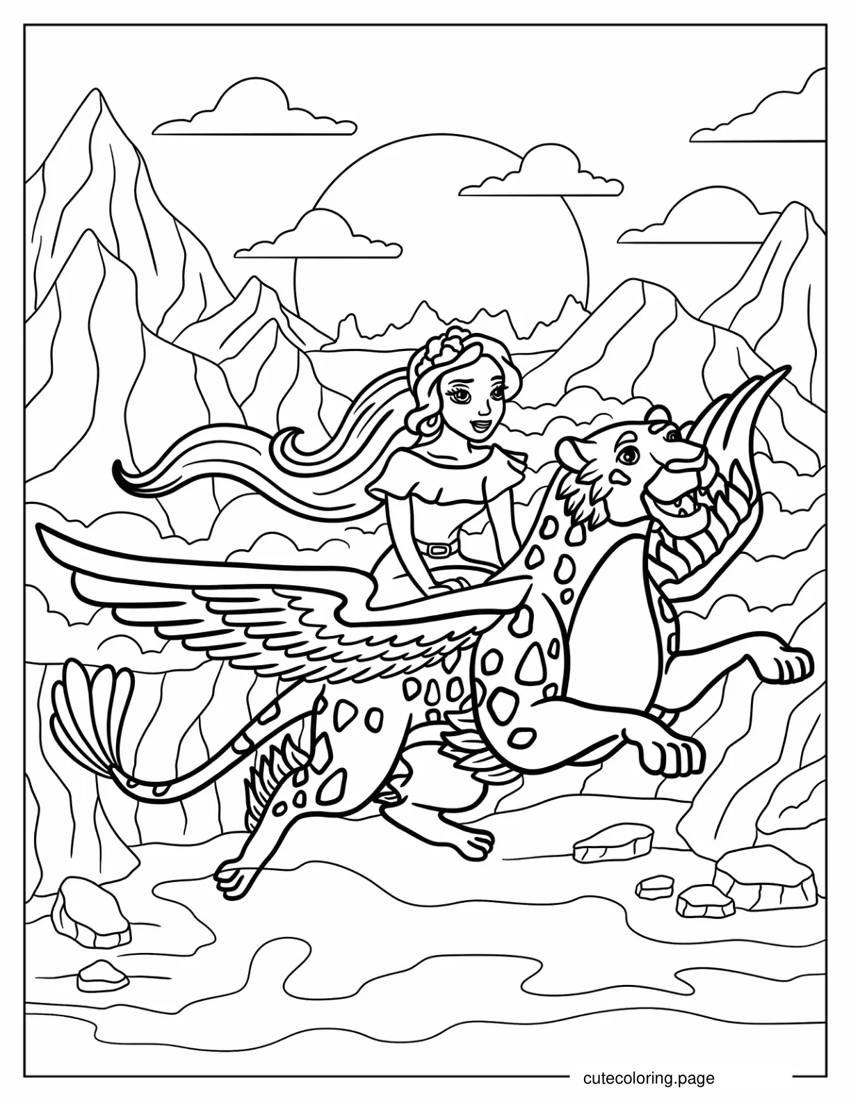 Princess Elena Riding A Jaquin Coloring Page For Kids coloring page