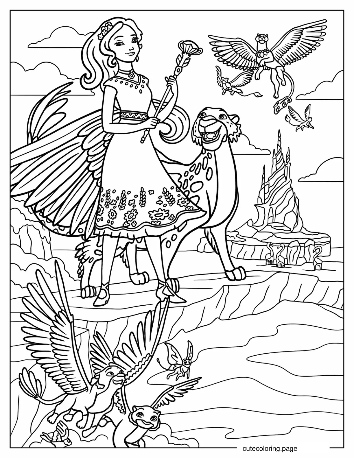 Princess Elena With Adult And Baby Jaquins coloring page