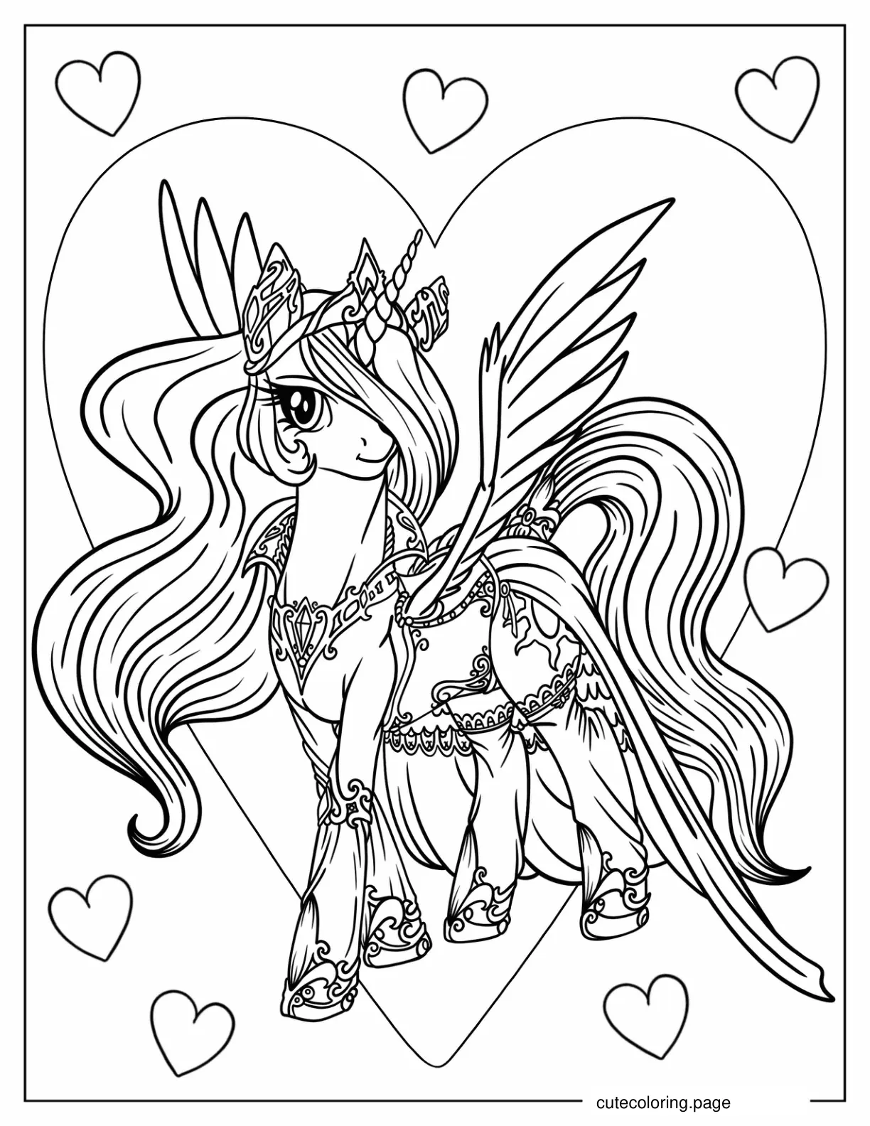 Elegant Princess Celestia With Crown Coloring Page coloring page