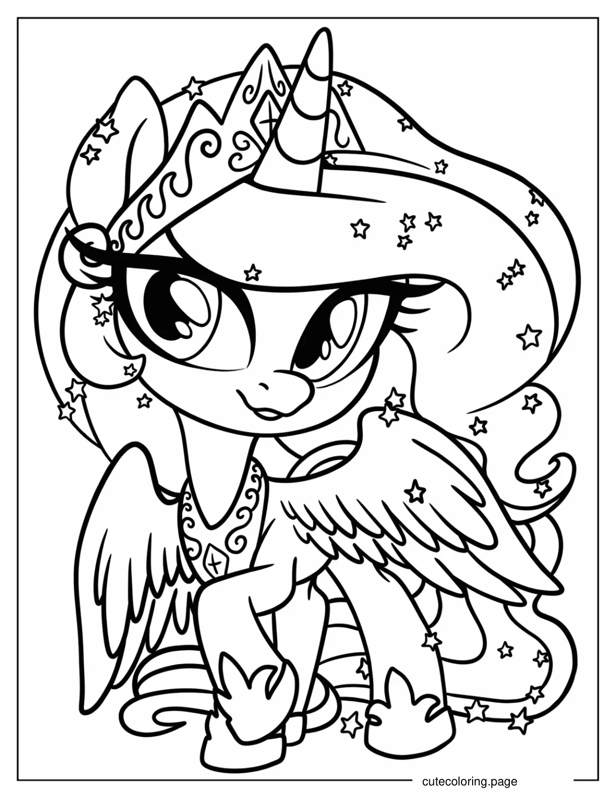 Kawaii Princess Celestia With Stars Coloring Sheet For Preschoolers coloring page