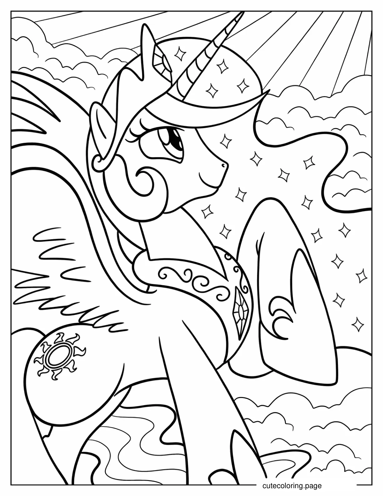 Princess Celestia Looking Up At The Sun coloring page