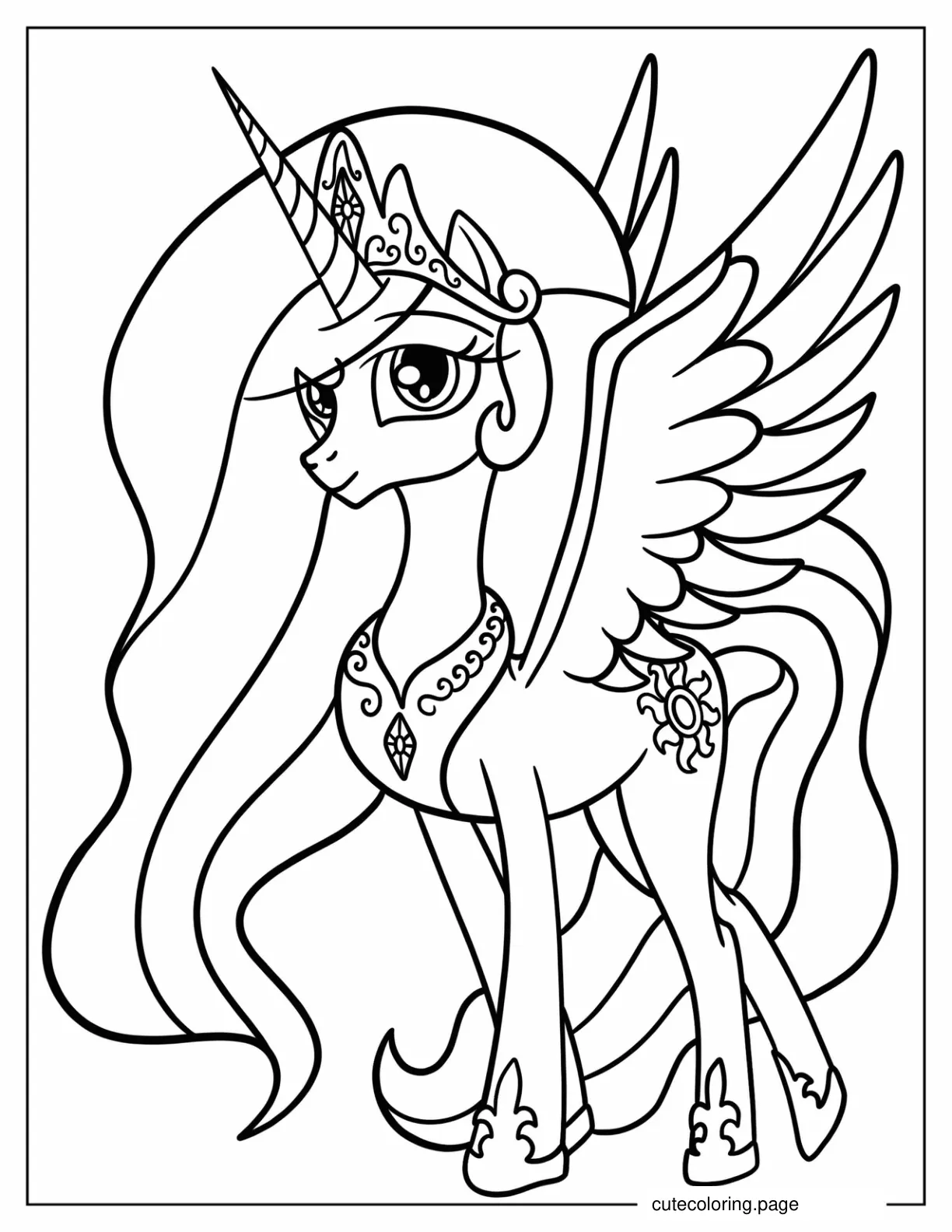 Princess Celestia With A Crown And Necklace coloring page