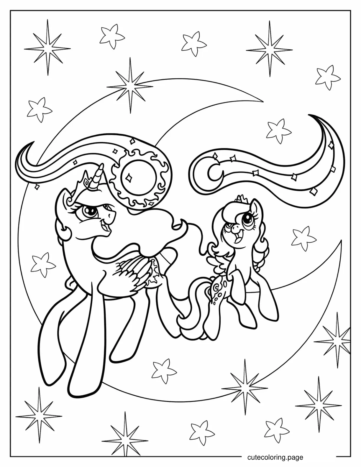 Young Princess Celestia And Princess Luna Playing coloring page