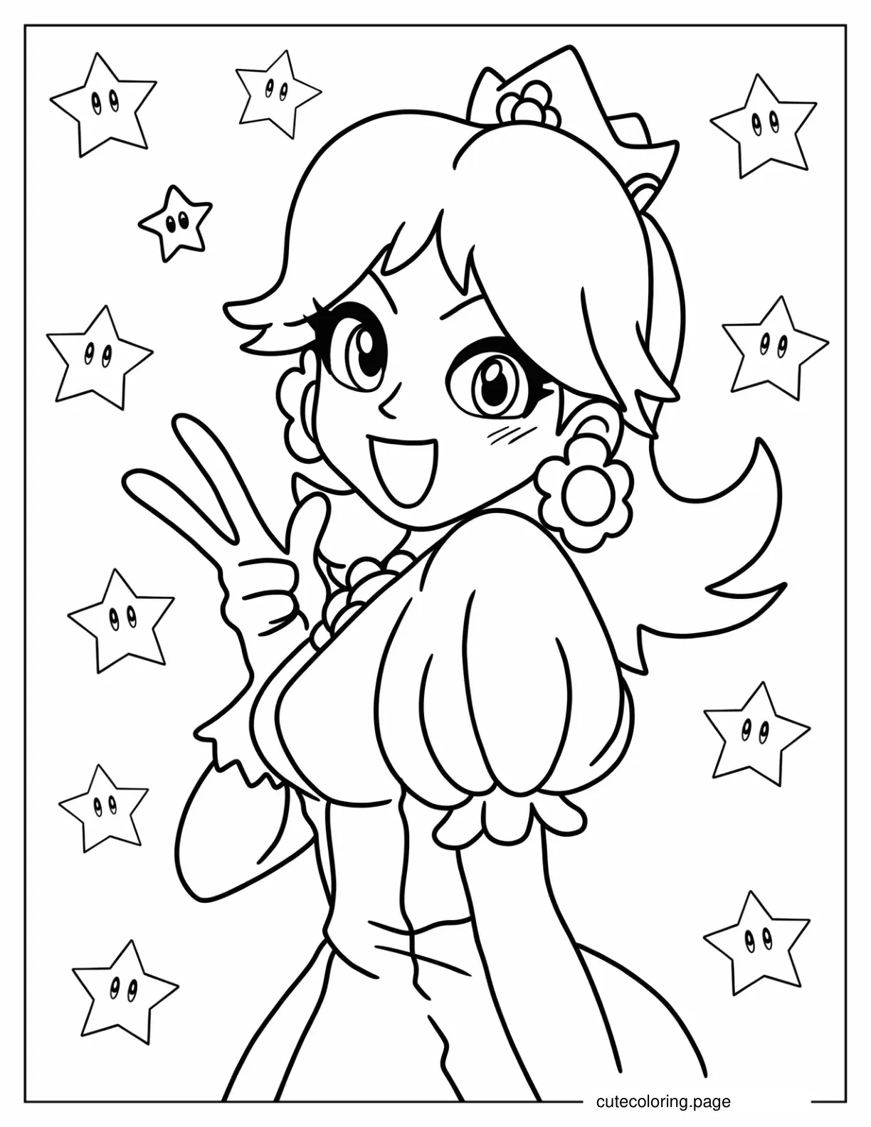 Anime Princess Daisy Making Peace Sign coloring page