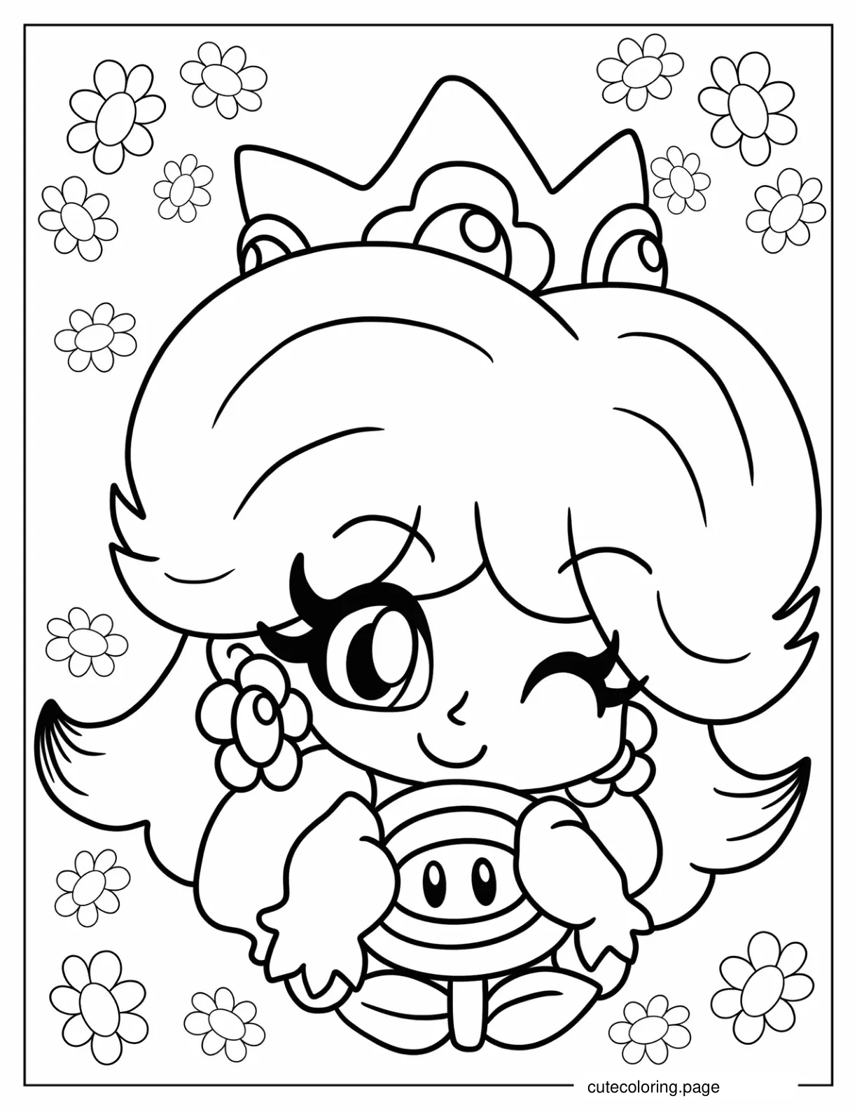 Chibi Princess Daisy Winking Coloring Sheet For Preschoolers coloring page