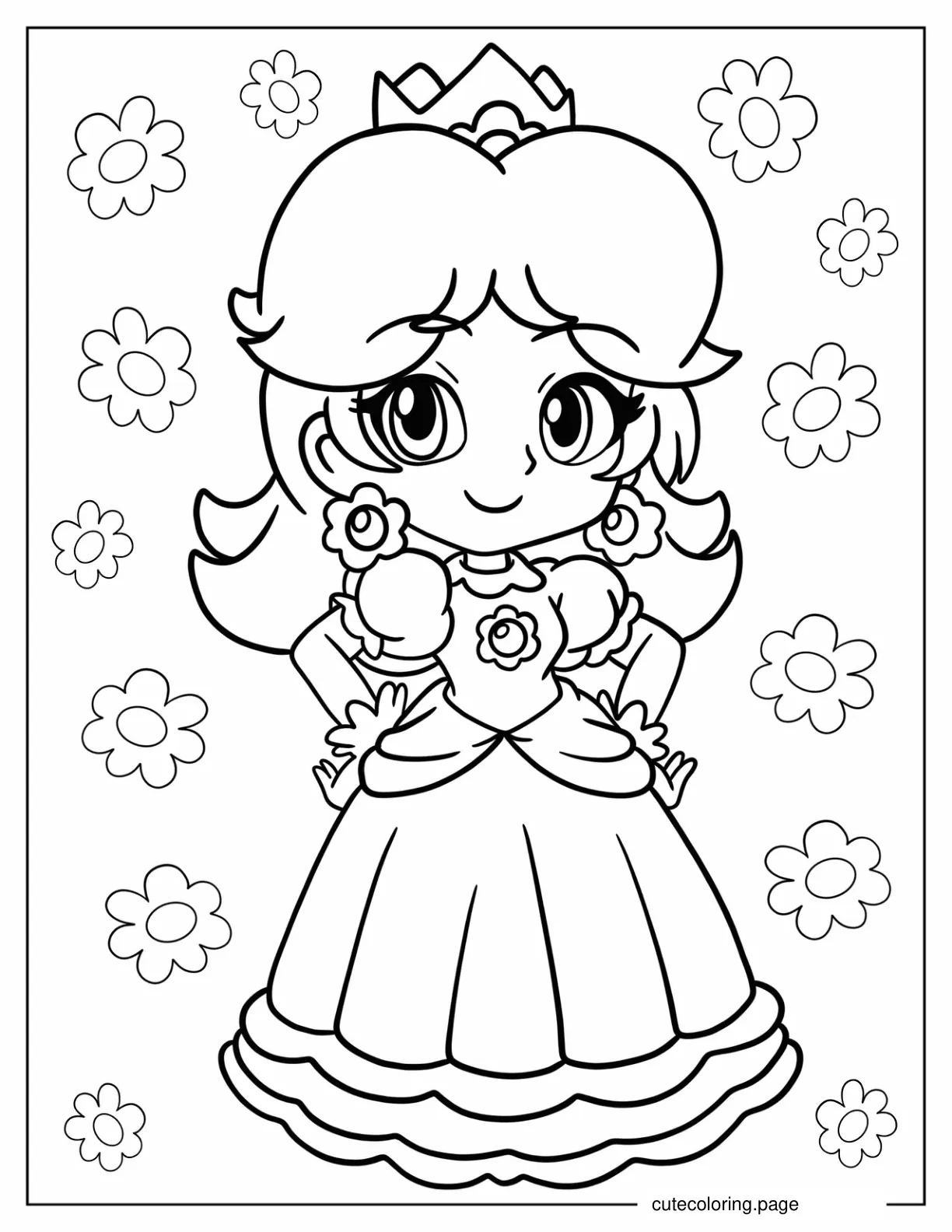 Cute Princess Daisy Smiling Coloring Sheet For Preschoolers coloring page