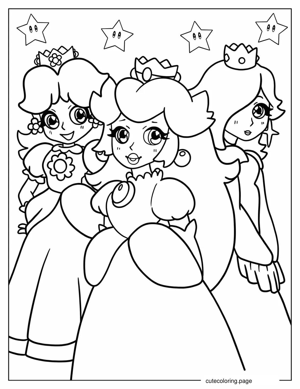 Easy Princess Peach Rosalina And Daisy Coloring Page For Kids coloring page