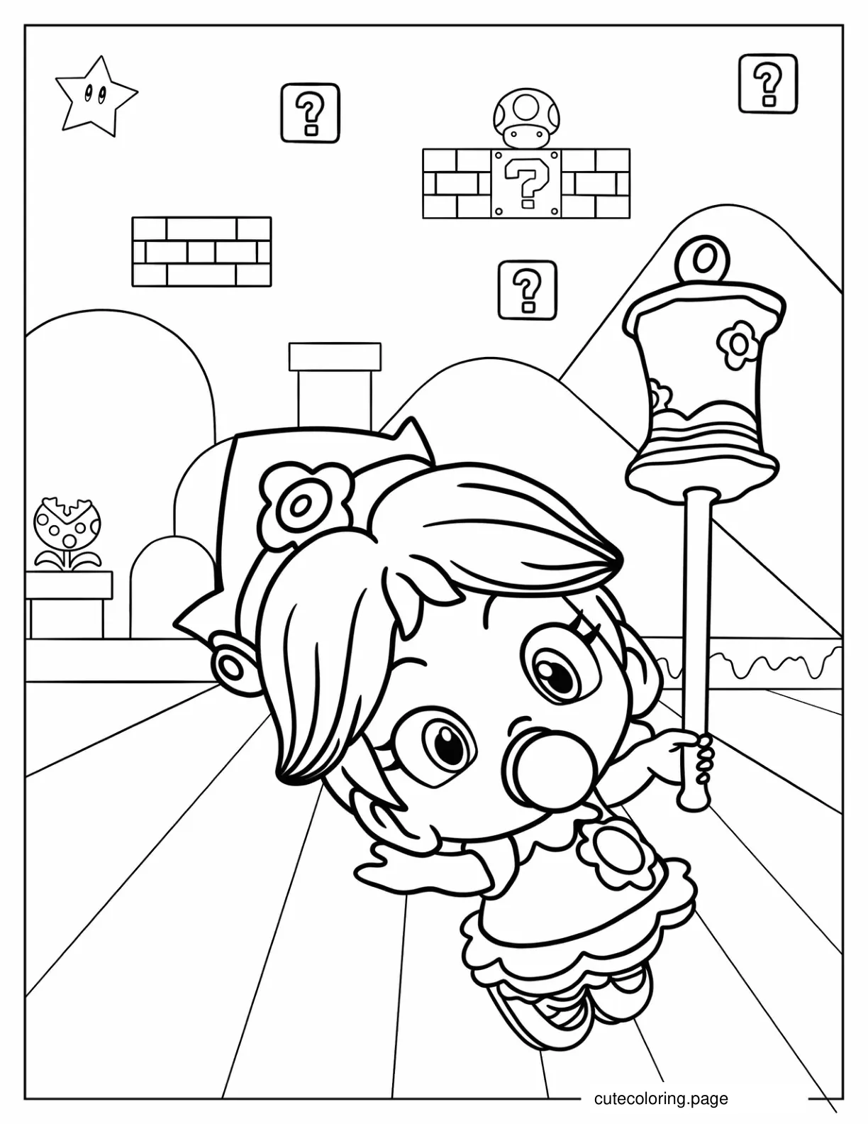 Kawaii Baby Princess Daisy Holding Hammer Coloring Page coloring page