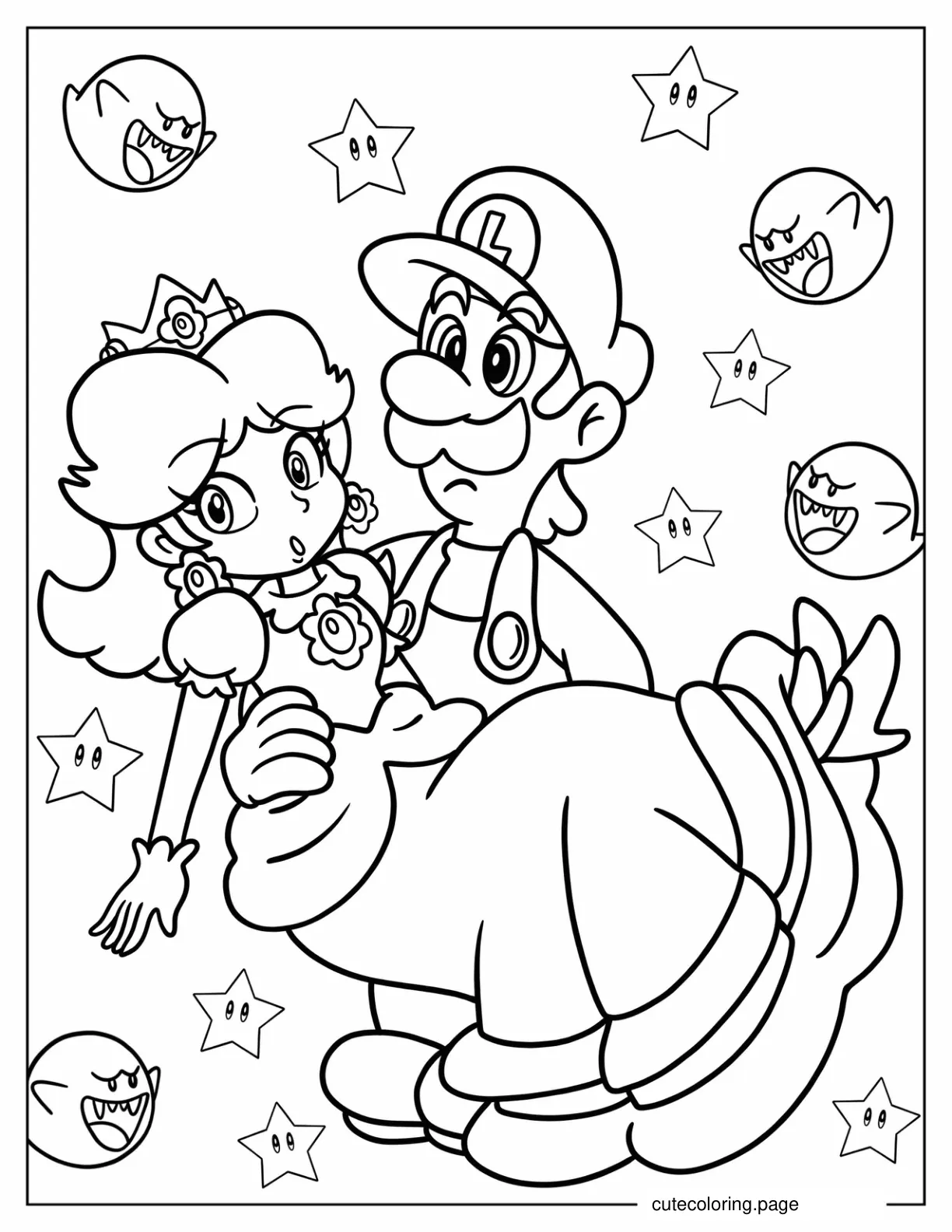 Luigi Carrying Princess Daisy coloring page