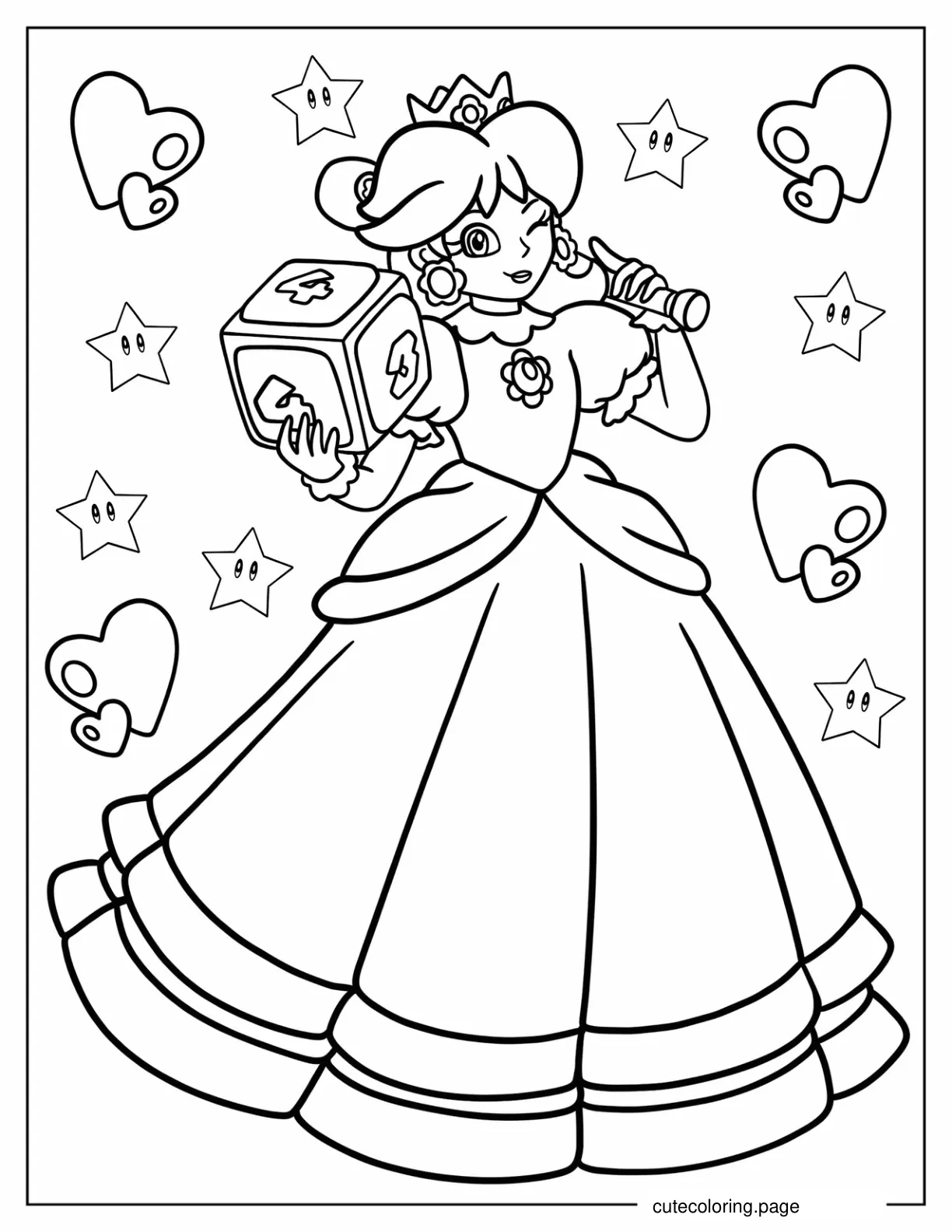 Princess Daisy Holding Block And Baseball Bat Coloring Sheet coloring page