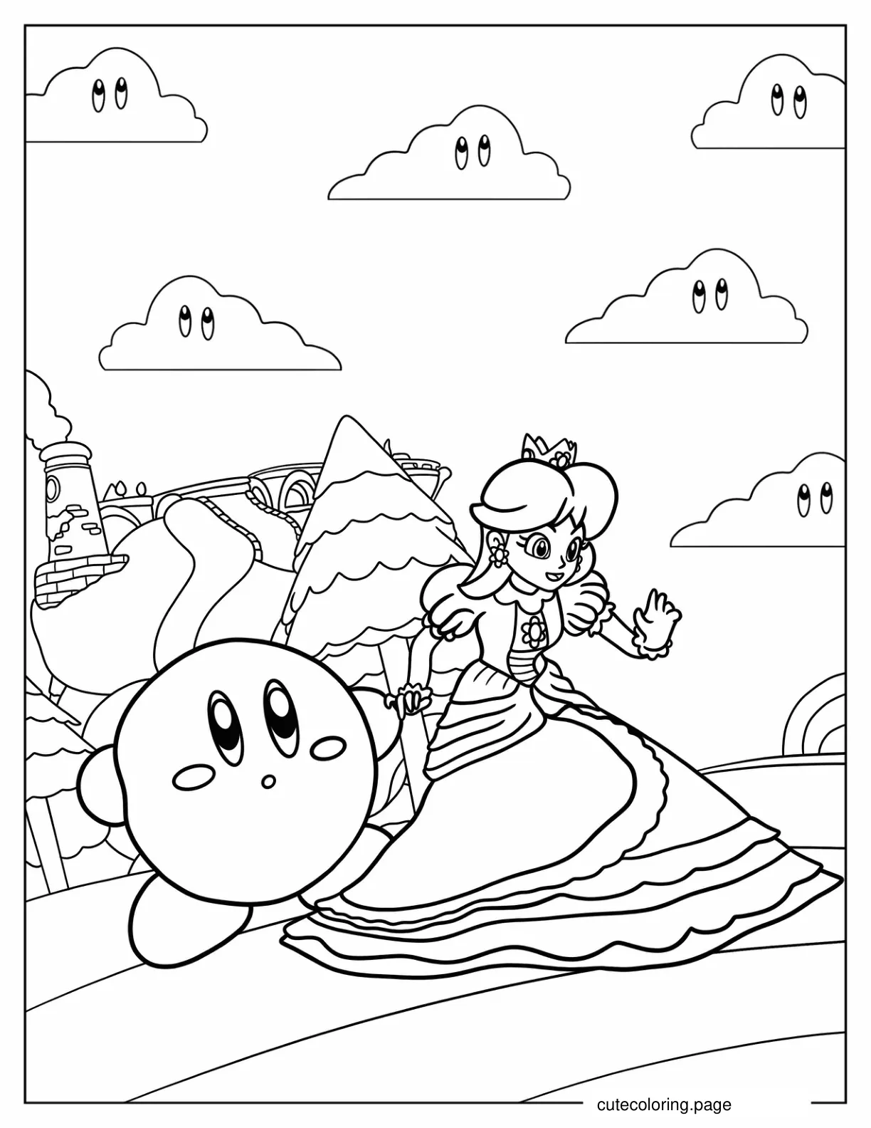 Princess Daisy With Kirby coloring page