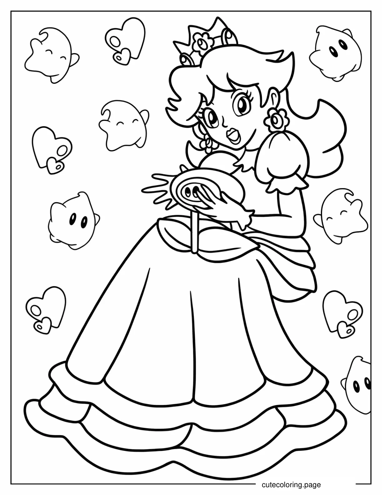 Princess Daisy With Luma And Hearts In Background coloring page