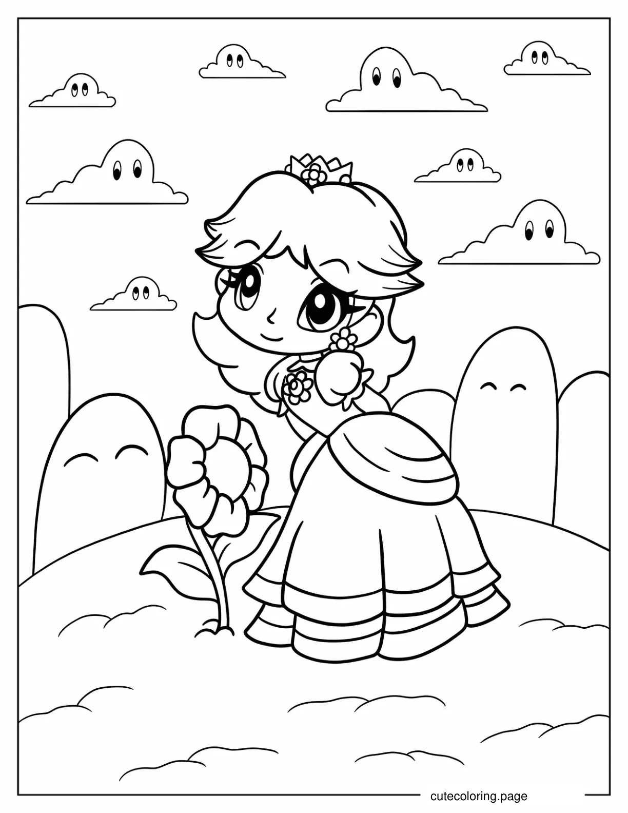 Princess Daisy With Sunflower coloring page