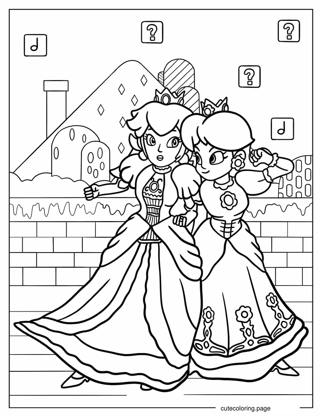 Princess Peach And Princess Daisy In Super Mario Bros coloring page