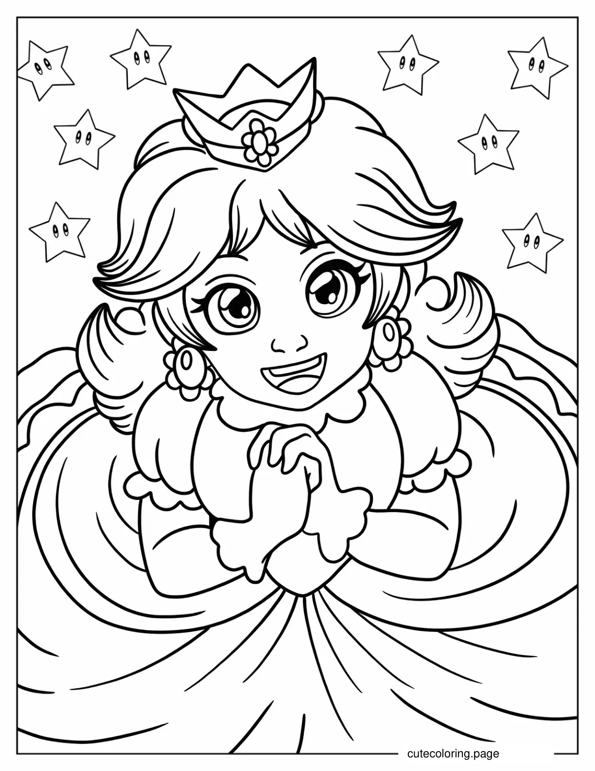 Smiling Princess Daisy In Crown And Gown Coloring Page coloring page