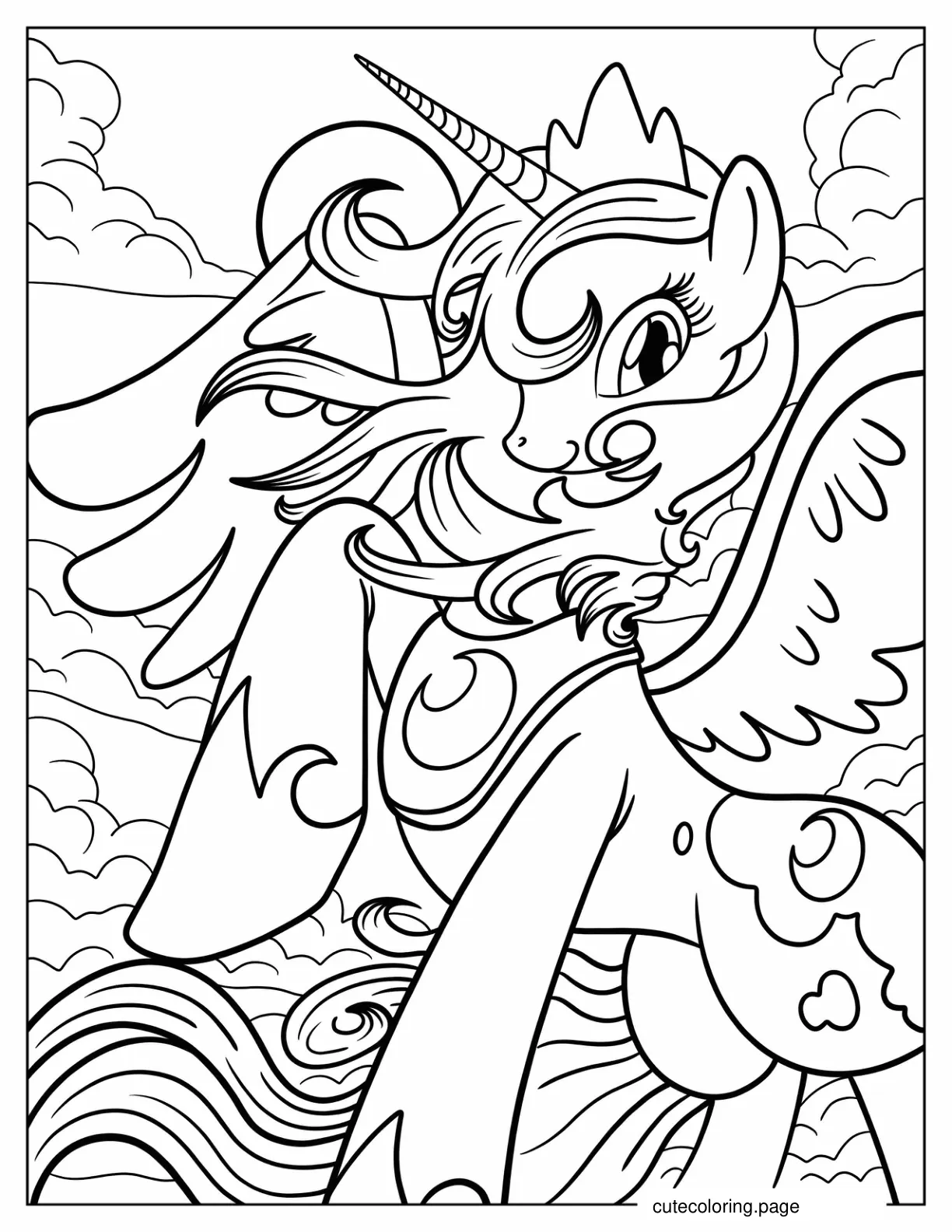 Beautiful Princess Luna With Wings Spread coloring page