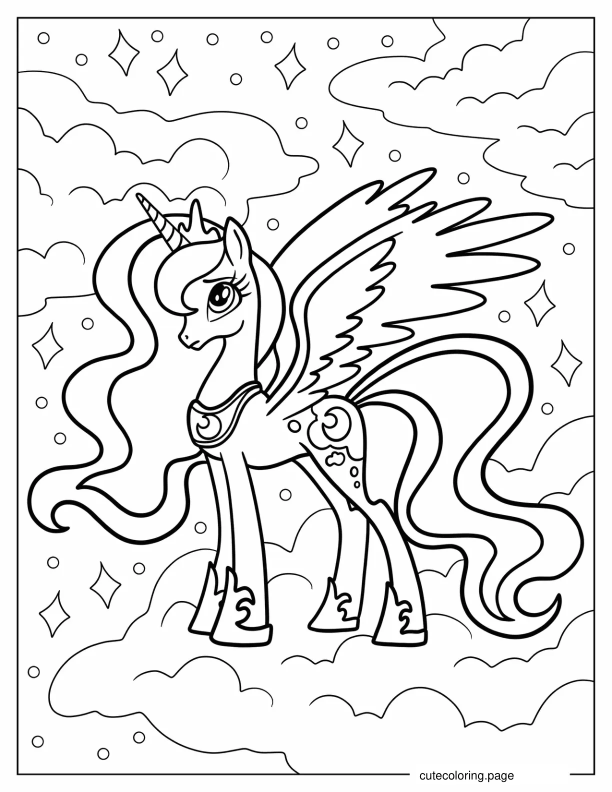 Elegant Princess Luna Standing On A Cloud coloring page