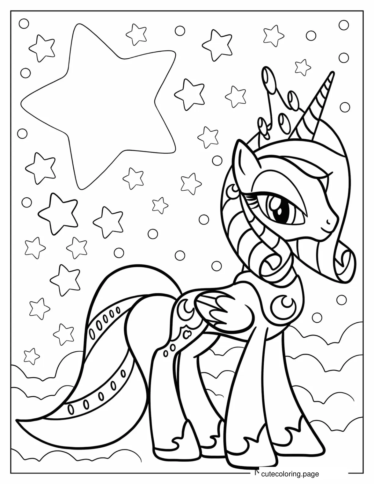 Pretty Princess Luna With Crown And Stars Behind Her coloring page