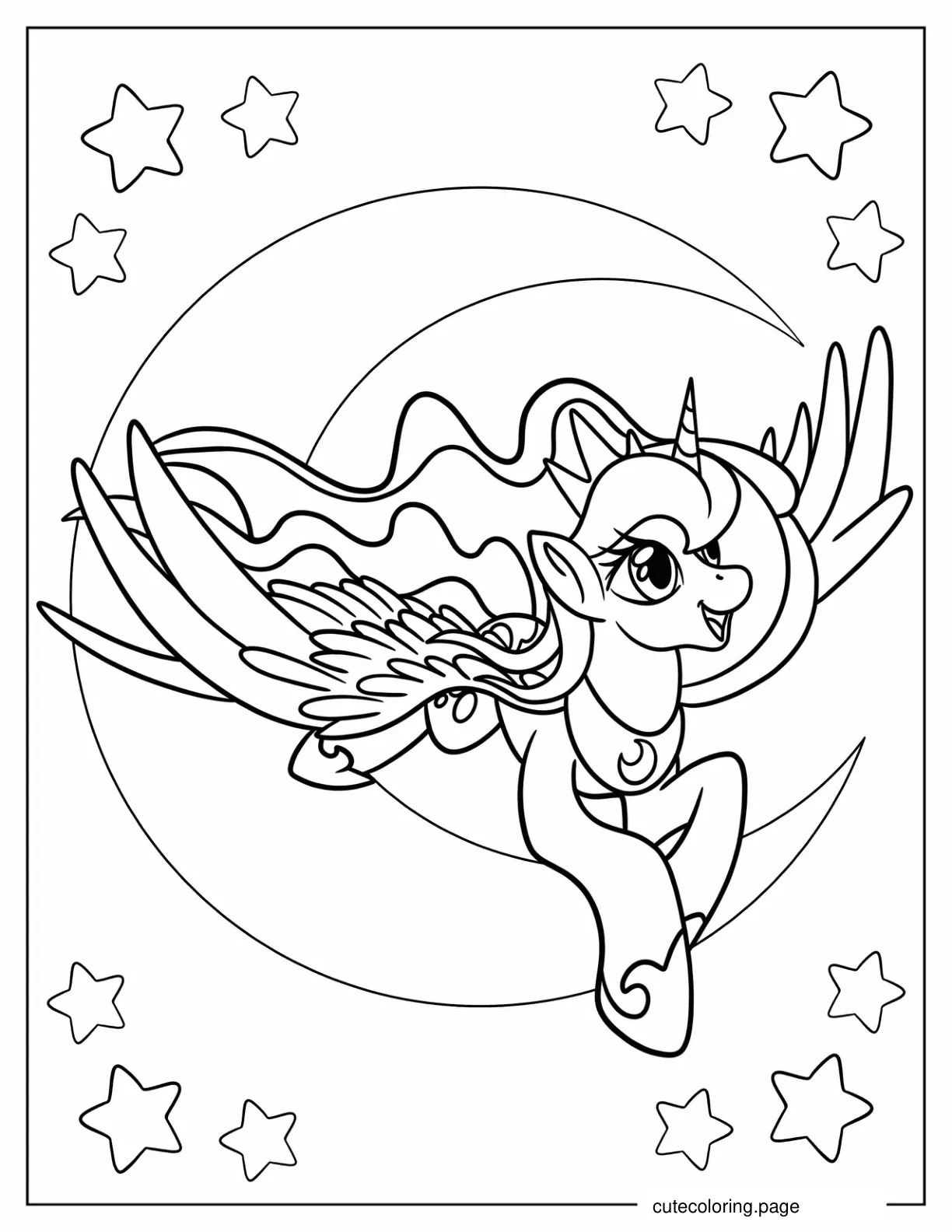 Princess Luna Flying At Night Coloring Sheet For Kids coloring page