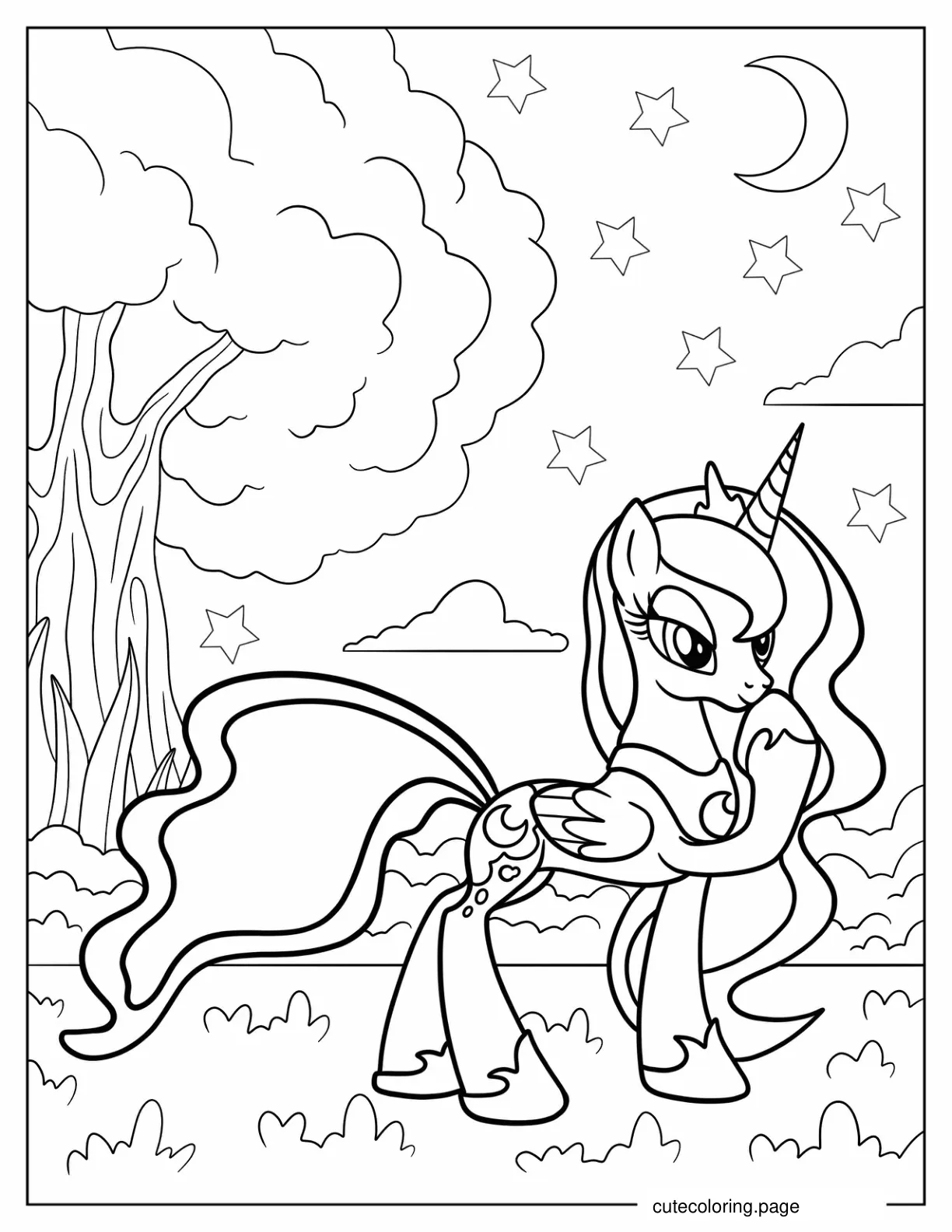 Princess Luna In The Forest At Night Coloring Sheet coloring page