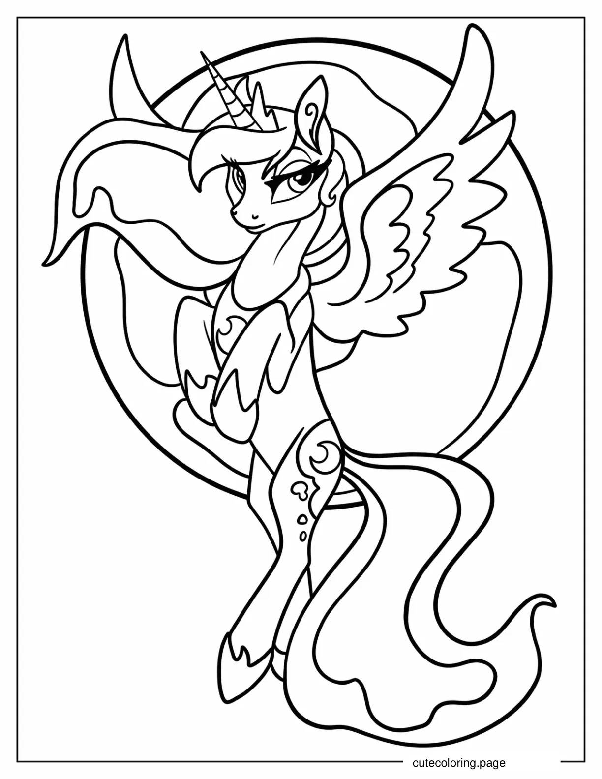 Princess Luna Rearing In Front Of Full Moon Coloring Page coloring page