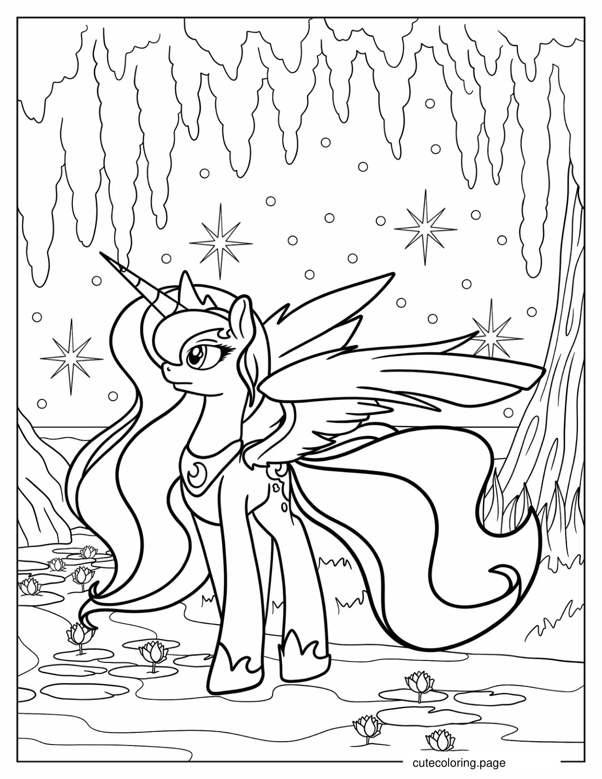 Princess Luna Standing In A Forest Coloring Page coloring page