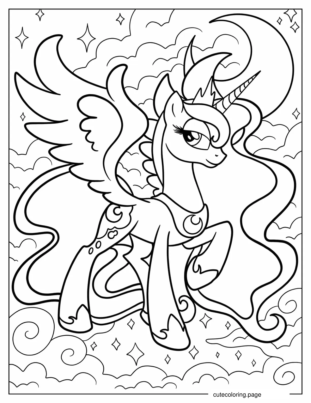 Princess Luna Walking In The Clouds Coloring Page coloring page