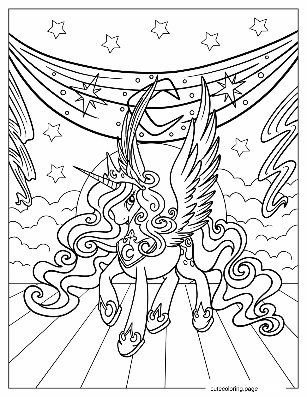 Princess Luna Wearing Crown With Starry Background Coloring Page coloring page