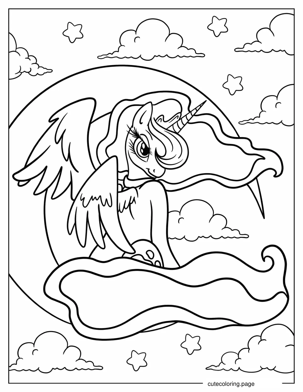 Princess Luna With Crescent Moon In Background coloring page