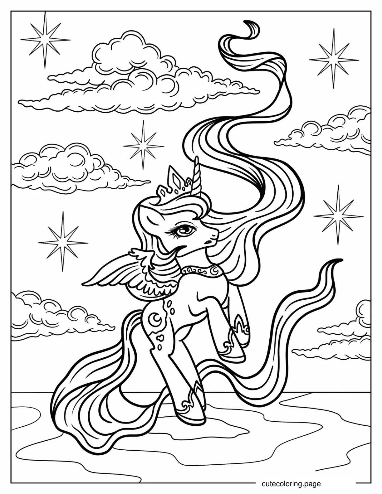 Princess Luna With Flowing Mane Coloring Sheet coloring page