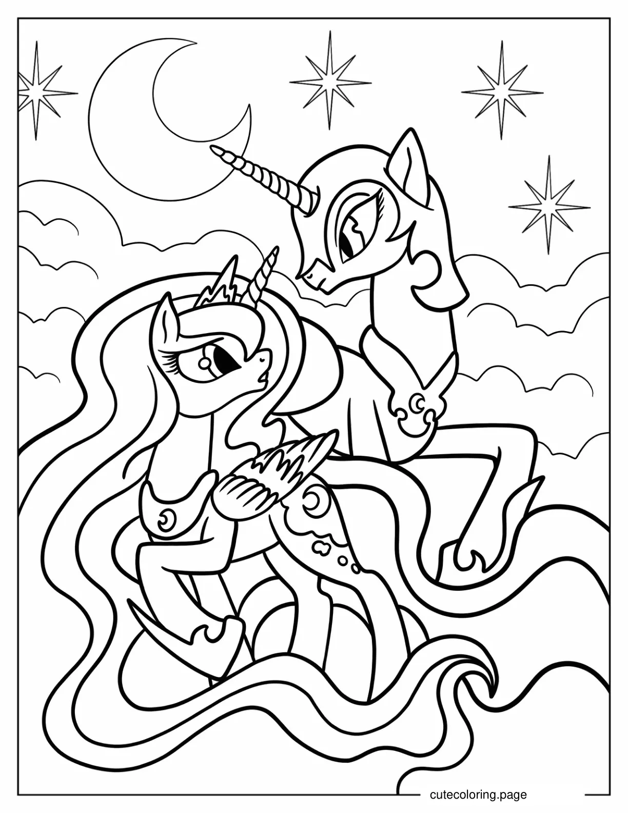 Princess Luna With Nightmare Moon Alter Ego Coloring Page For Kids coloring page