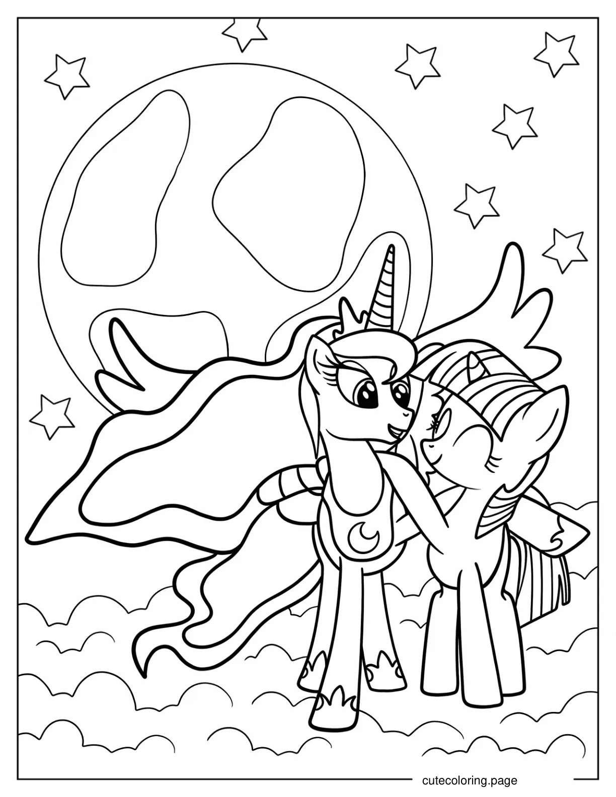 Twilight Sparkle Hugging Princess Luna coloring page