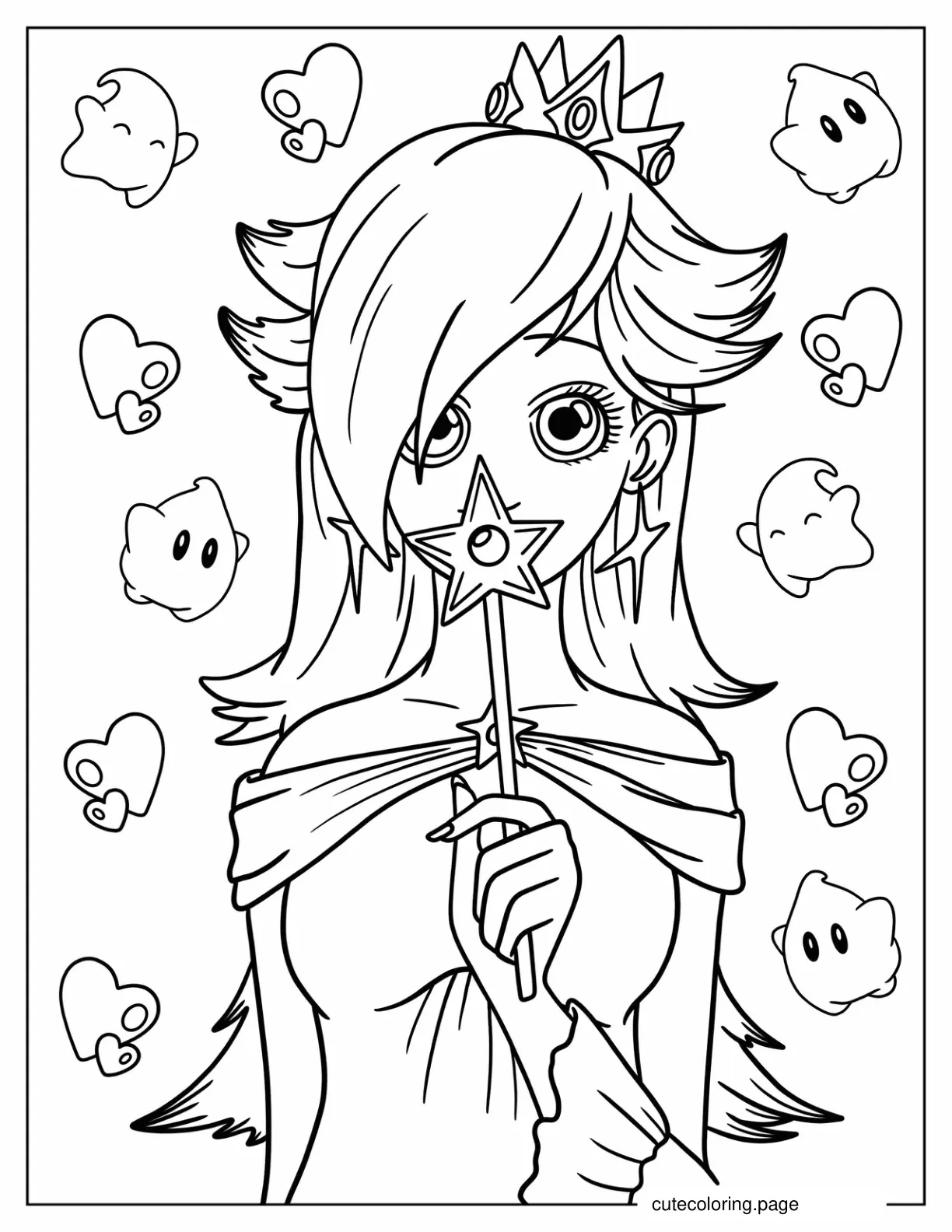 Anime Rosalina Holding Up Star Wand Coloring Page coloring page