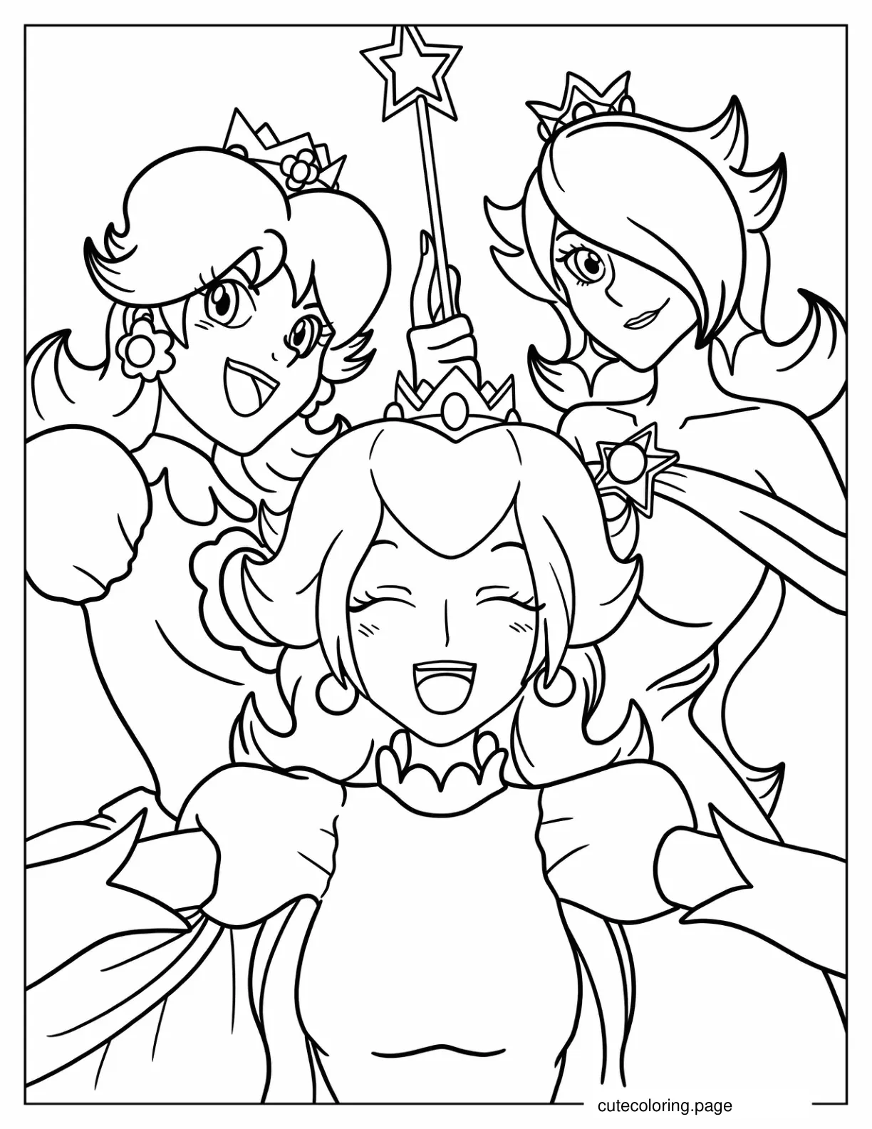 Anime Style Princess Rosalina Peach And Daisy Coloring Page coloring page