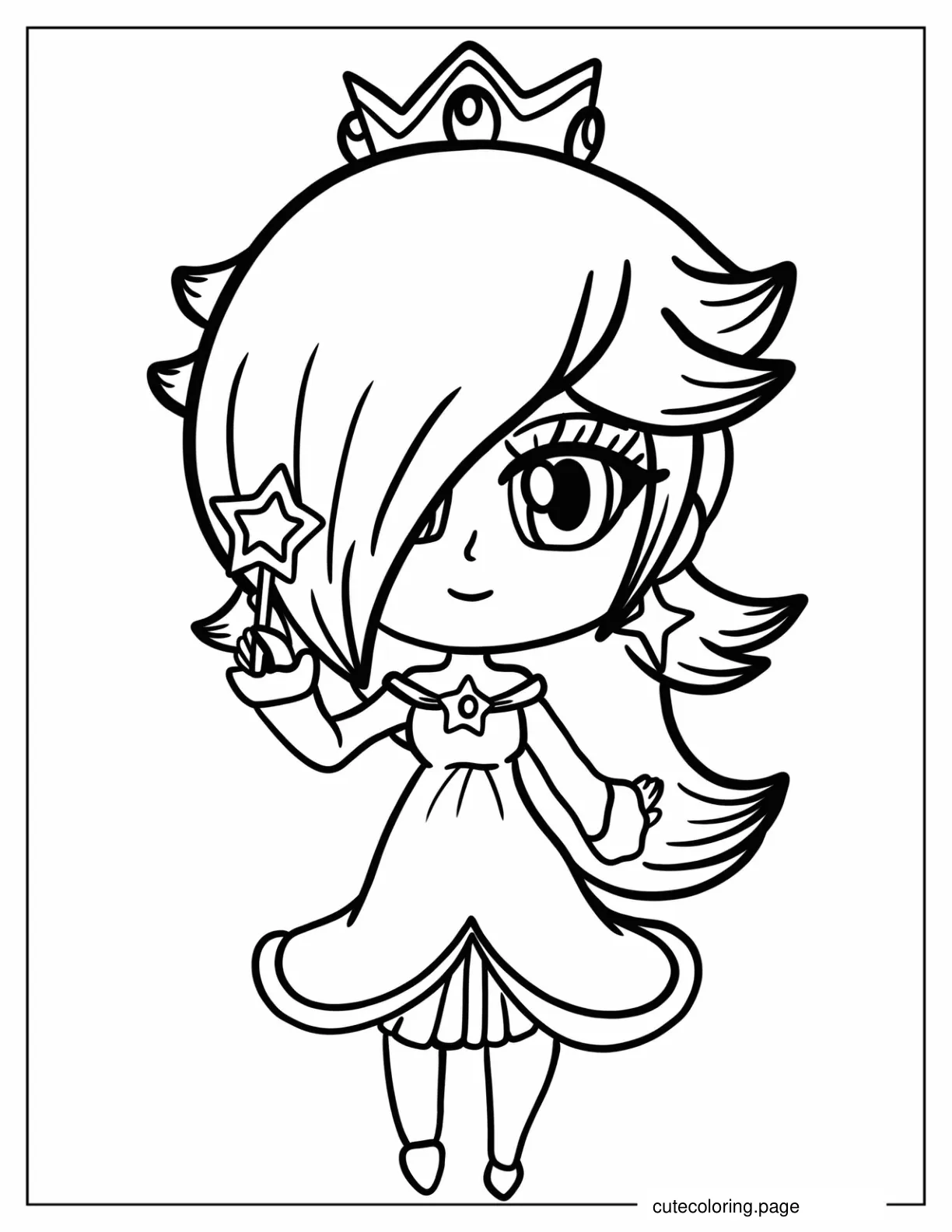 Chibi Rosalina With Star Wand Coloring Page For Preschoolers coloring page