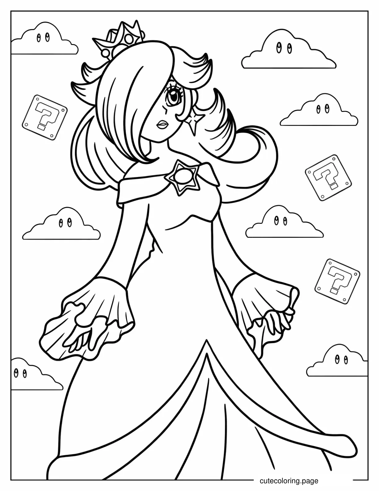 Detailed Rosalina In Gown Coloring Page For Kids coloring page