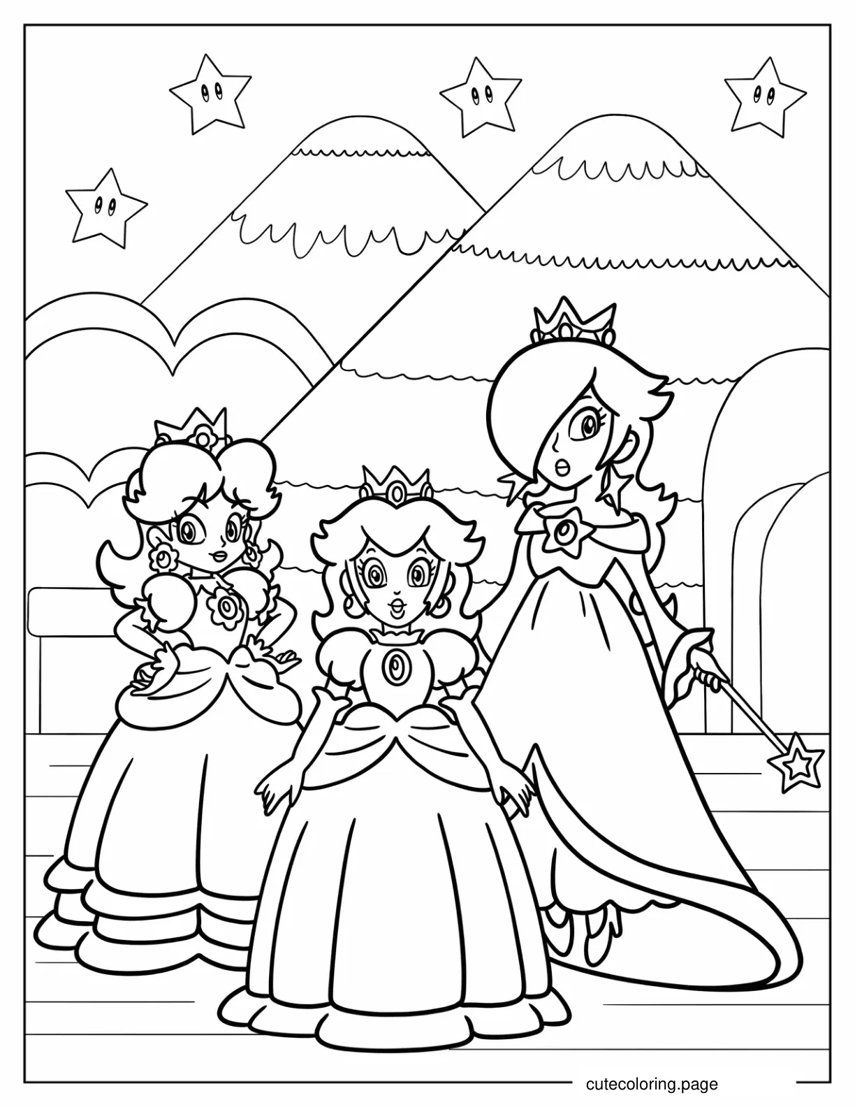 Princess Rosalina Peach And Daisy Coloring Page coloring page