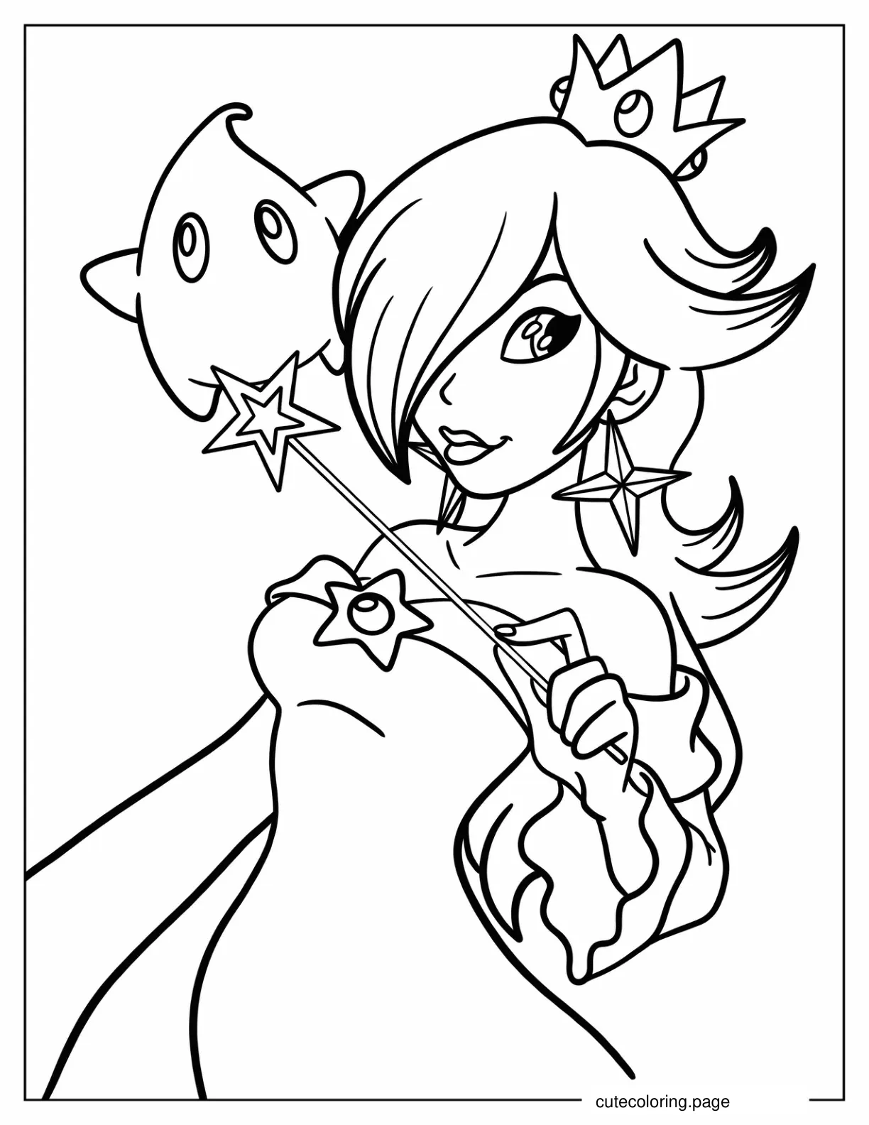 Rosalina Smiling While Holding Star Wand Coloring Sheet coloring page