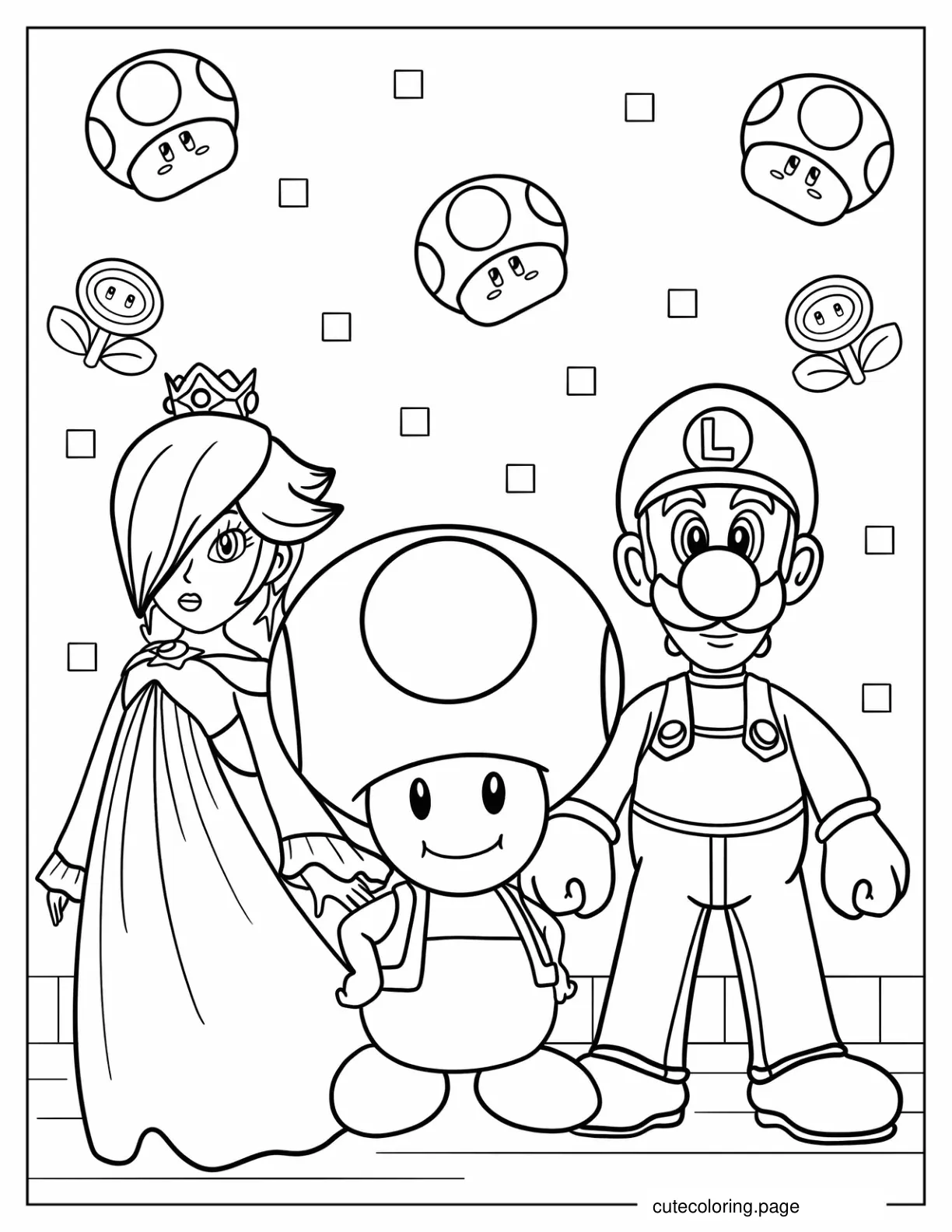 Rosalina With Toad And Luigi Coloring Page coloring page